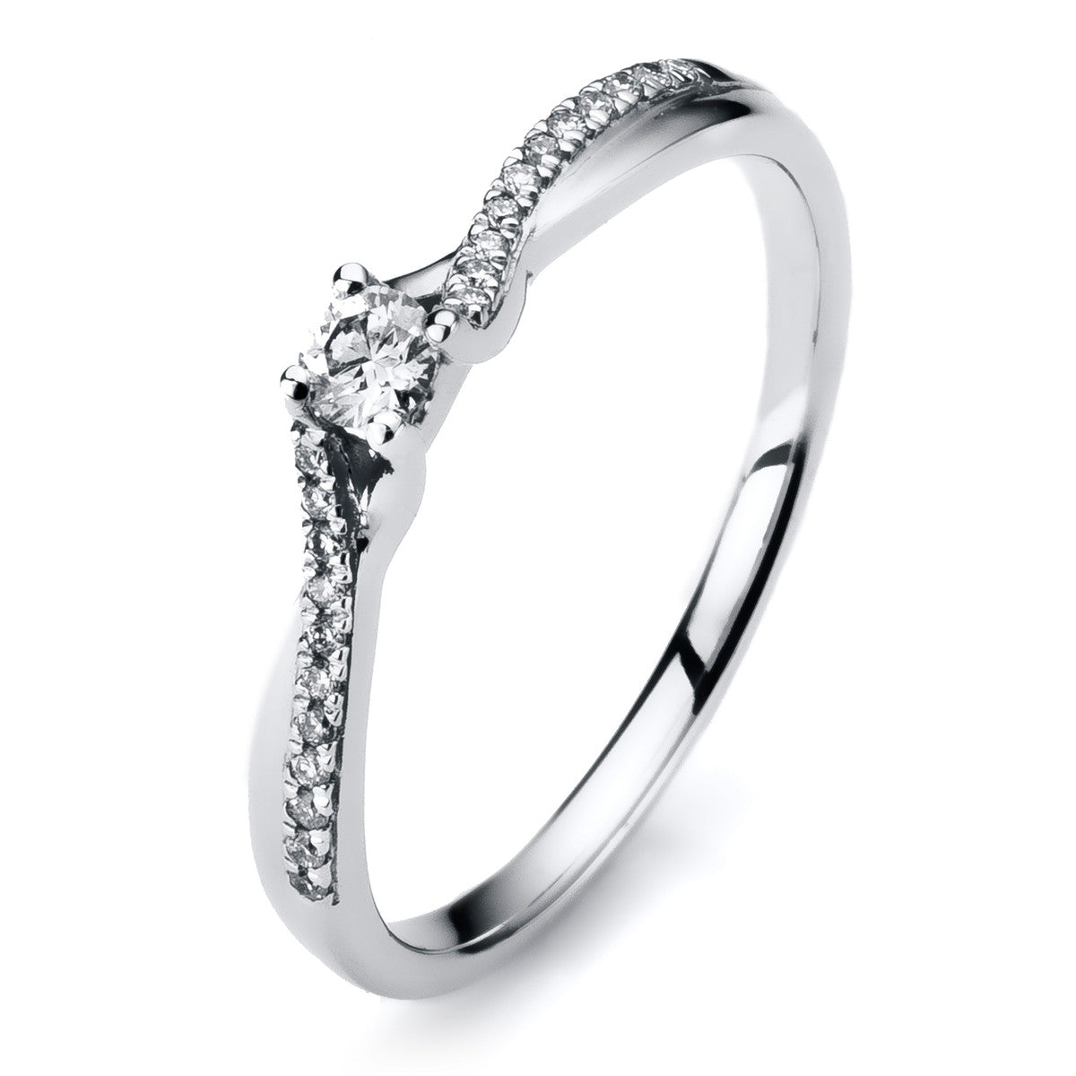 diamond full cut solitaire with accent stones ring in white gold