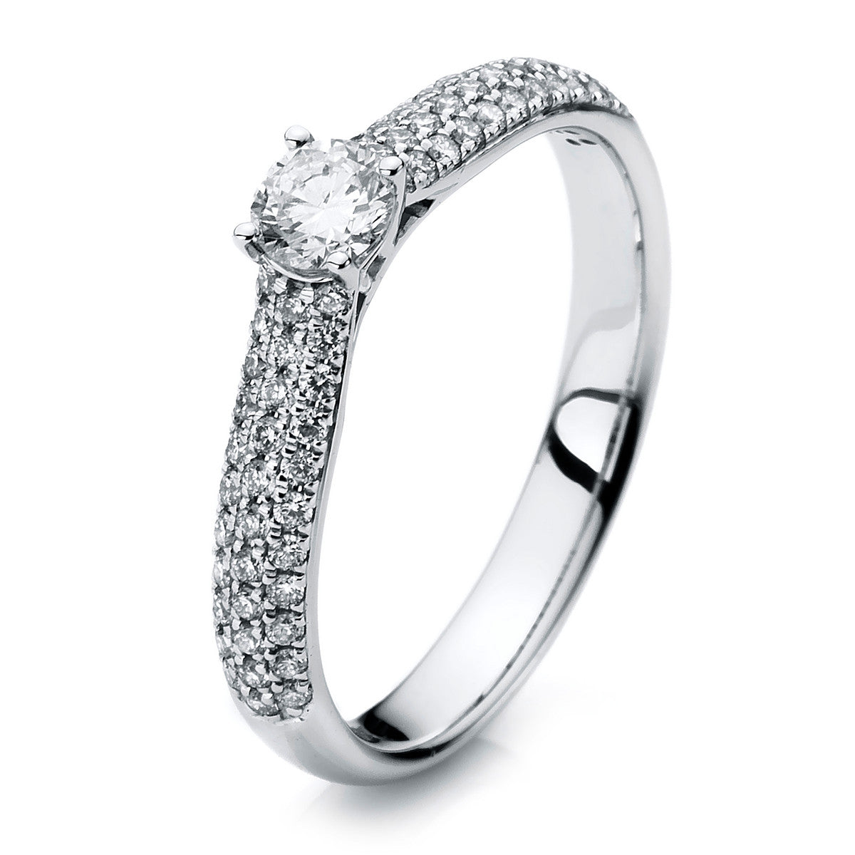 diamond full cut solitaire with accent stones ring in white gold