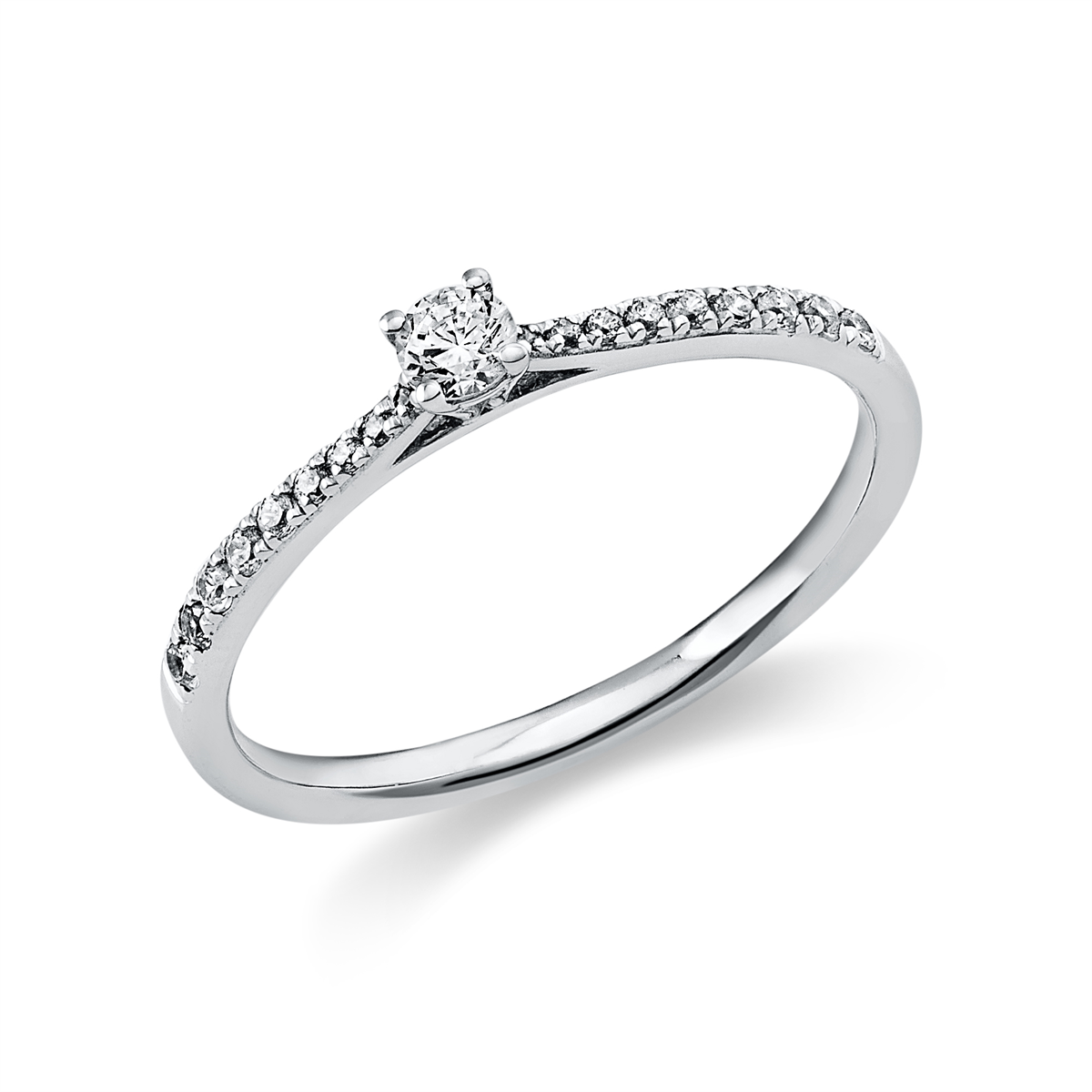 diamond full cut solitaire with accent stones ring in white gold