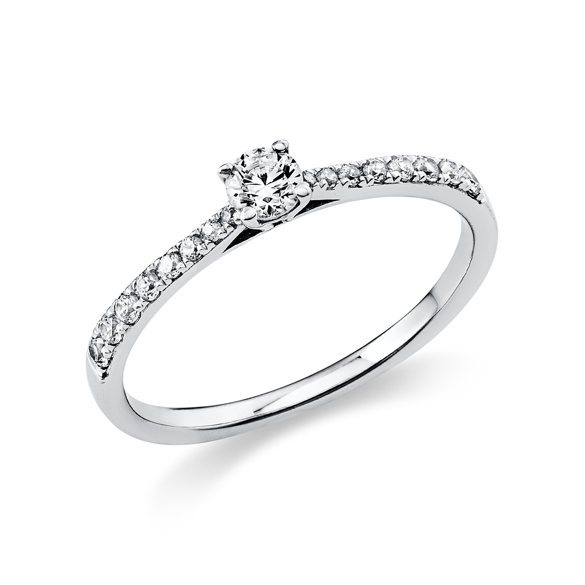diamond full cut solitaire with accent stones ring in white gold