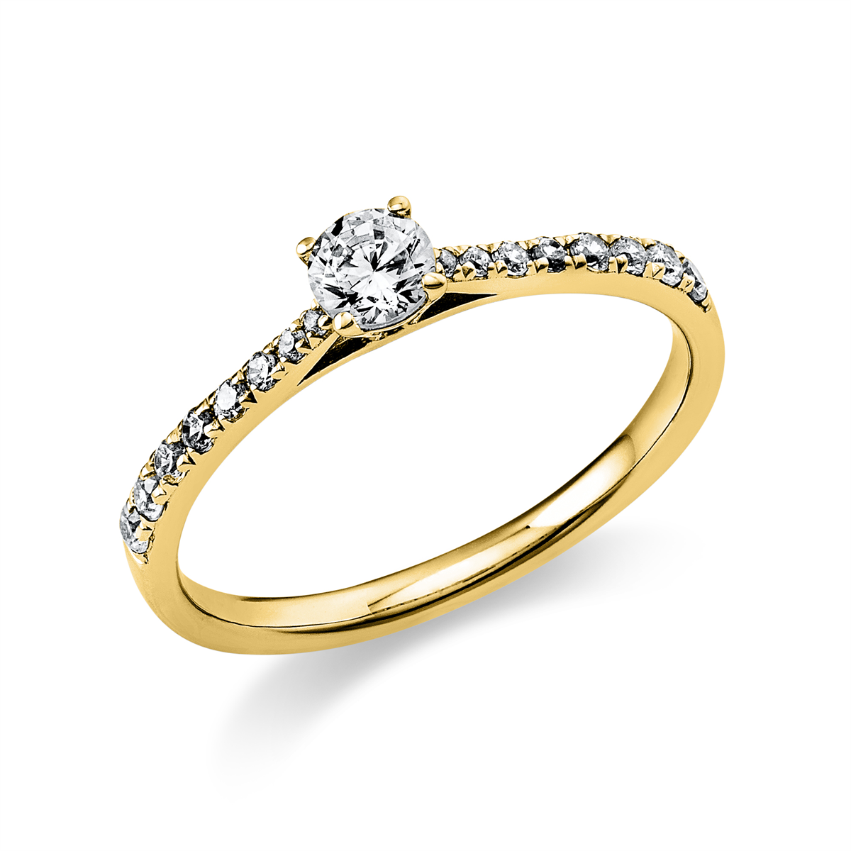 diamond full cut solitaire with accent stones ring in yellow gold