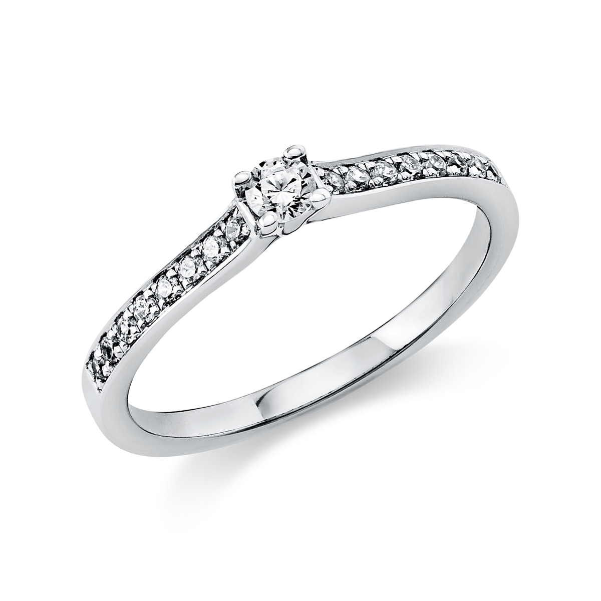 diamond full cut solitaire with accent stones ring in white gold