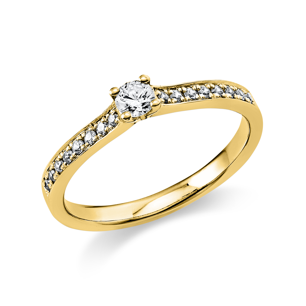 diamond full cut solitaire with accent stones ring in yellow gold