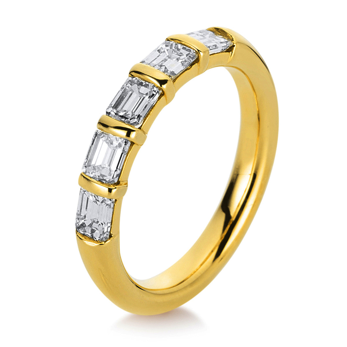 emerald cut eternity half ring in yellow gold