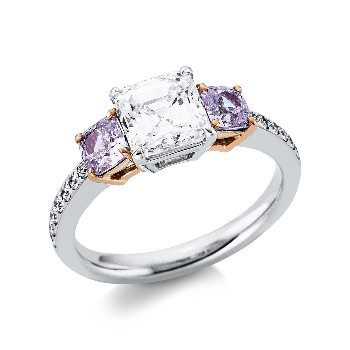 diamond full cut fancy colored diamond ring in whitegold / rosegold