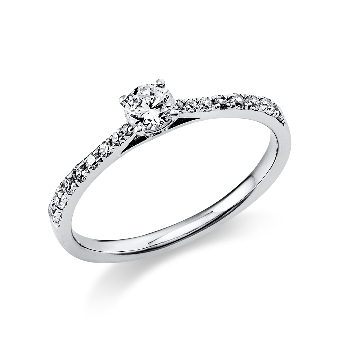 diamond full cut solitaire with accent stones ring in white gold