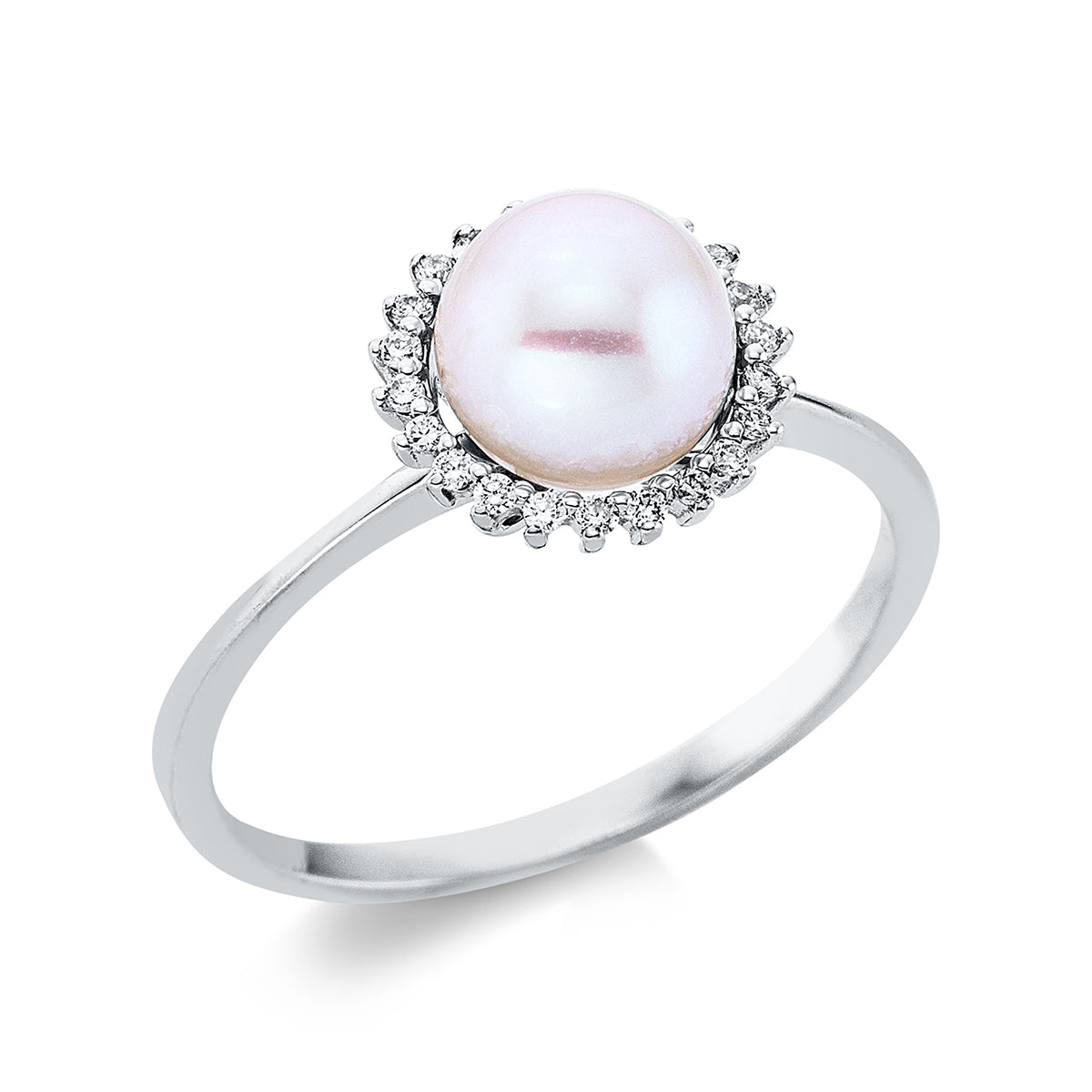 diamond full cut pearl ring in white gold