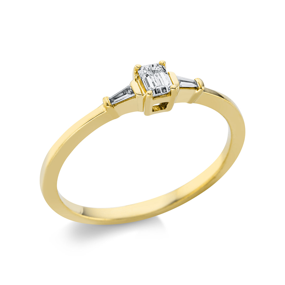 taper solitaire with accent stones ring in yellow gold
