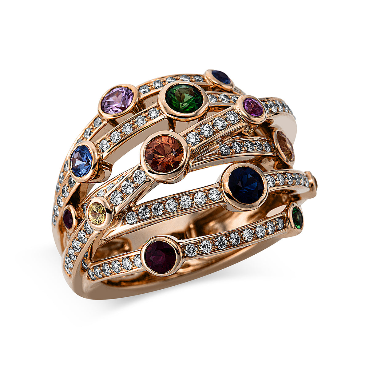 diamond full cut sapphire colored stone classic ring in red gold