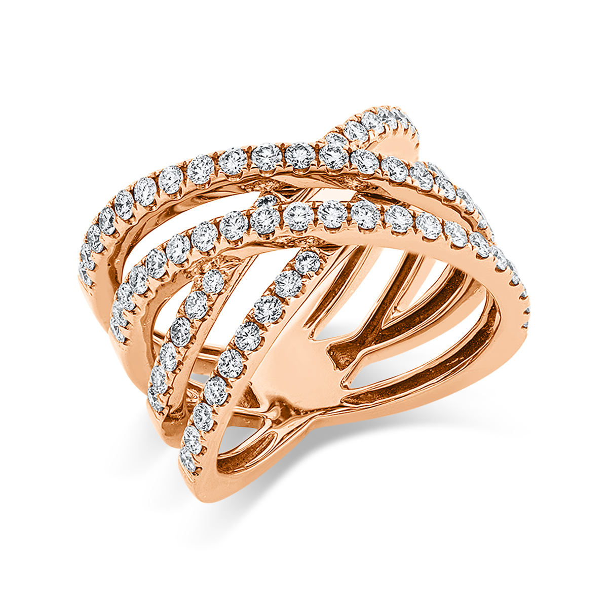diamond full cut modern woman ring in red gold