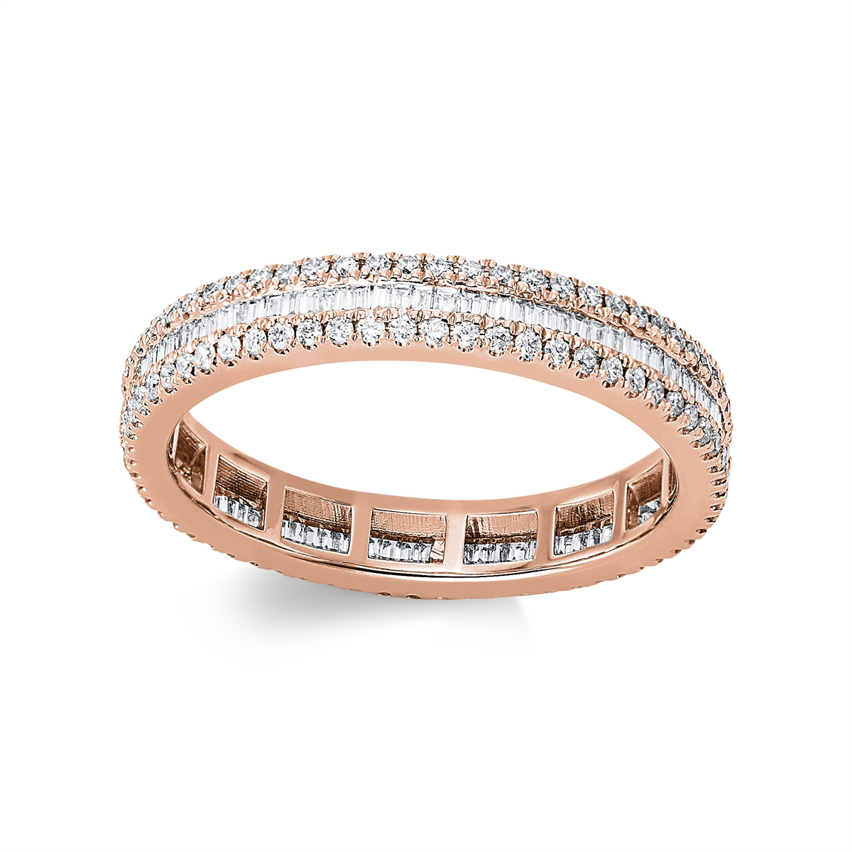 diamond full cut baguette ring in red gold
