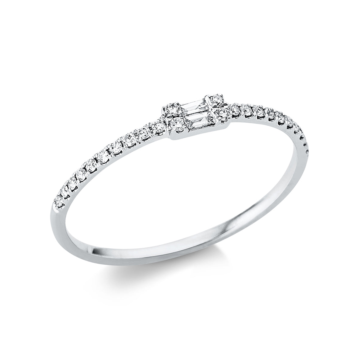 diamond full cut baguette ring in white gold