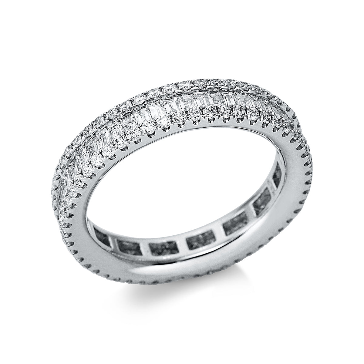 diamond full cut baguette ring in white gold