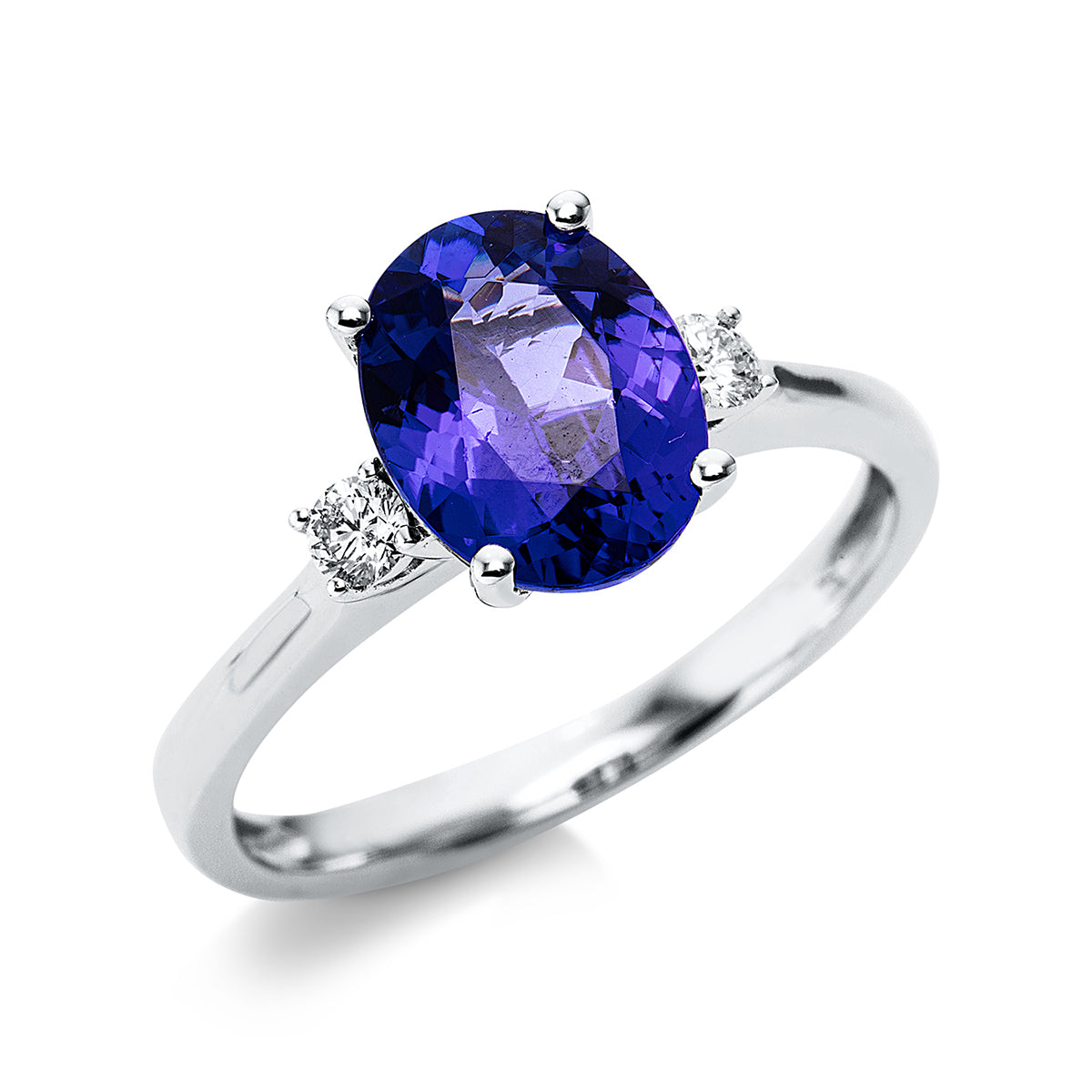 diamond full cut tanzanite colored stone classic ring in white gold