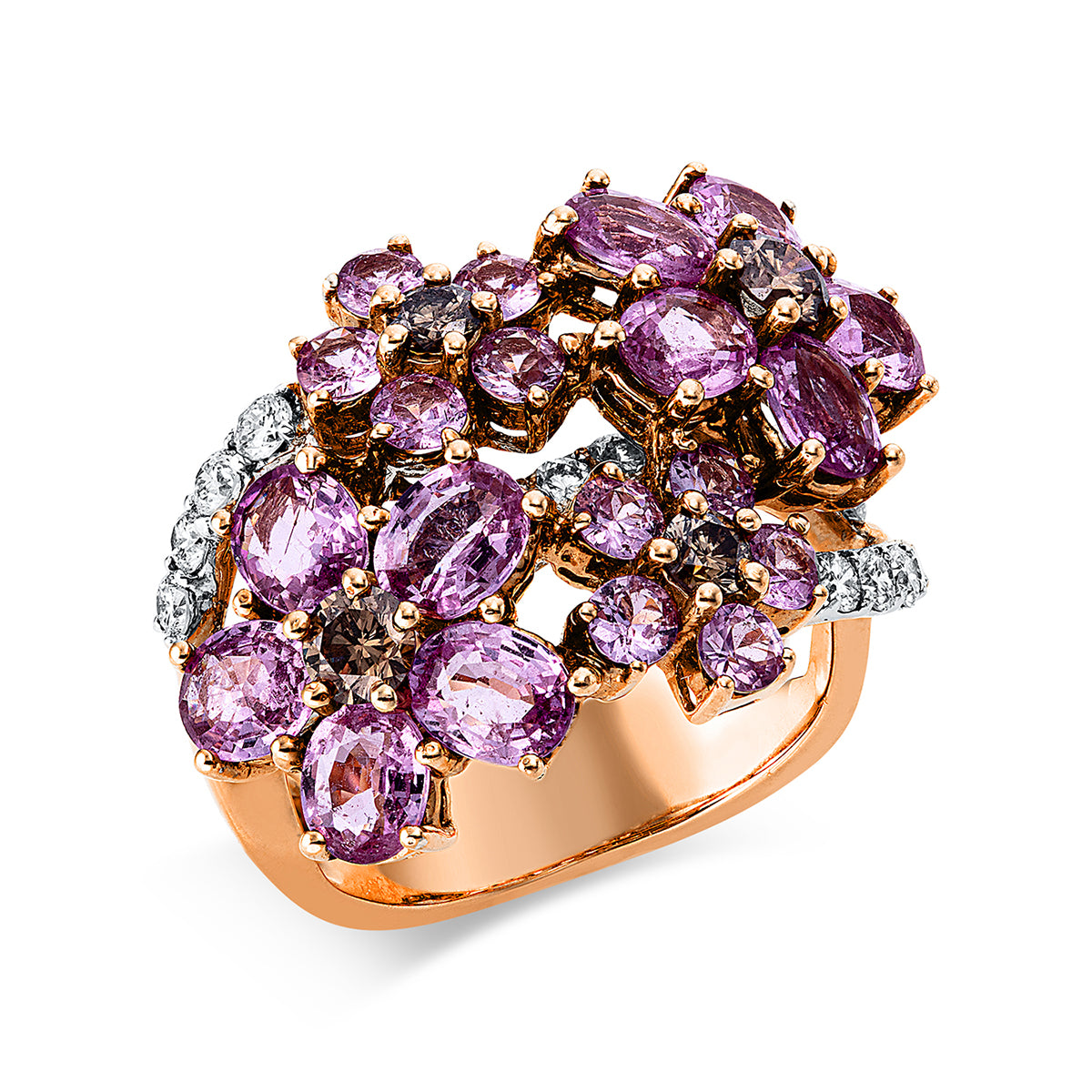 diamond full cut sapphire colored stone classic ring in red gold / white gold