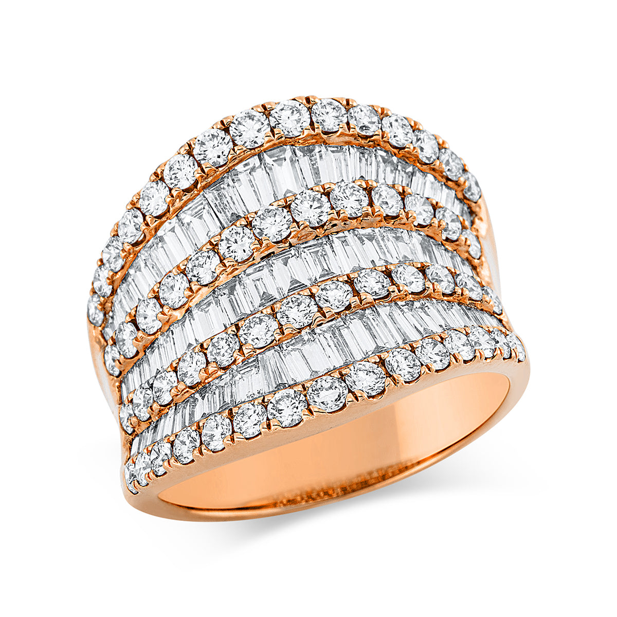 diamond full cut baguette ring in red gold