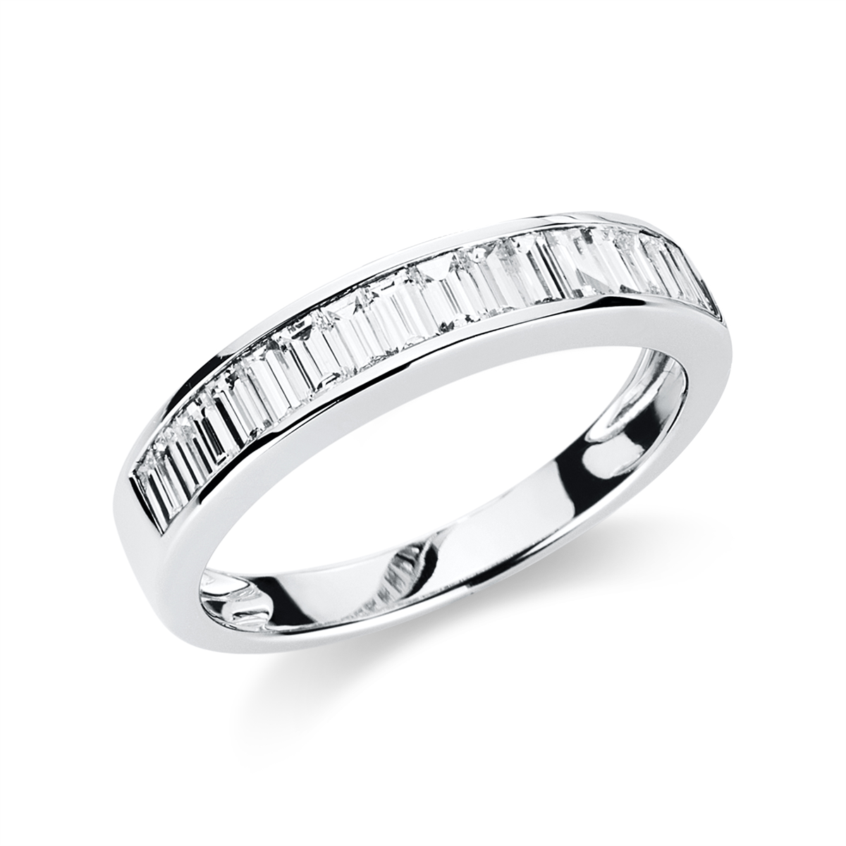 baguette eternity half ring in white gold