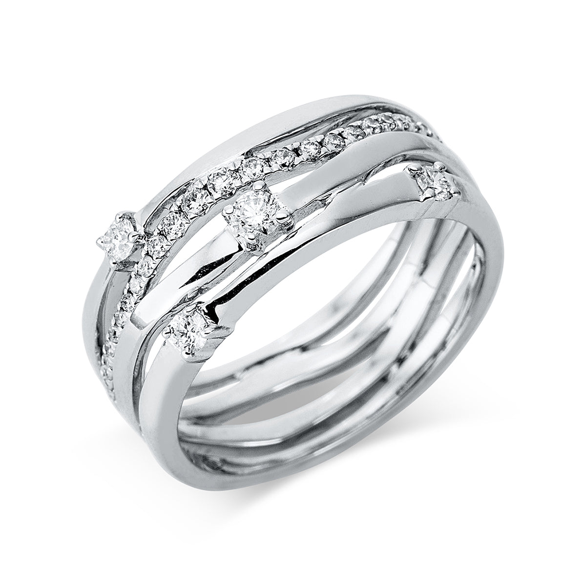 diamond full cut modern woman ring in white gold