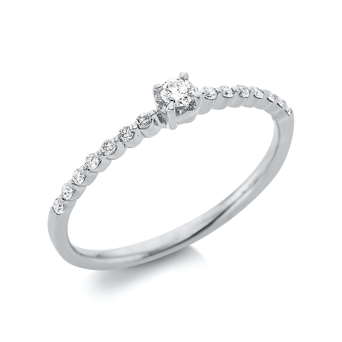 diamond full cut solitaire with accent stones ring in white gold