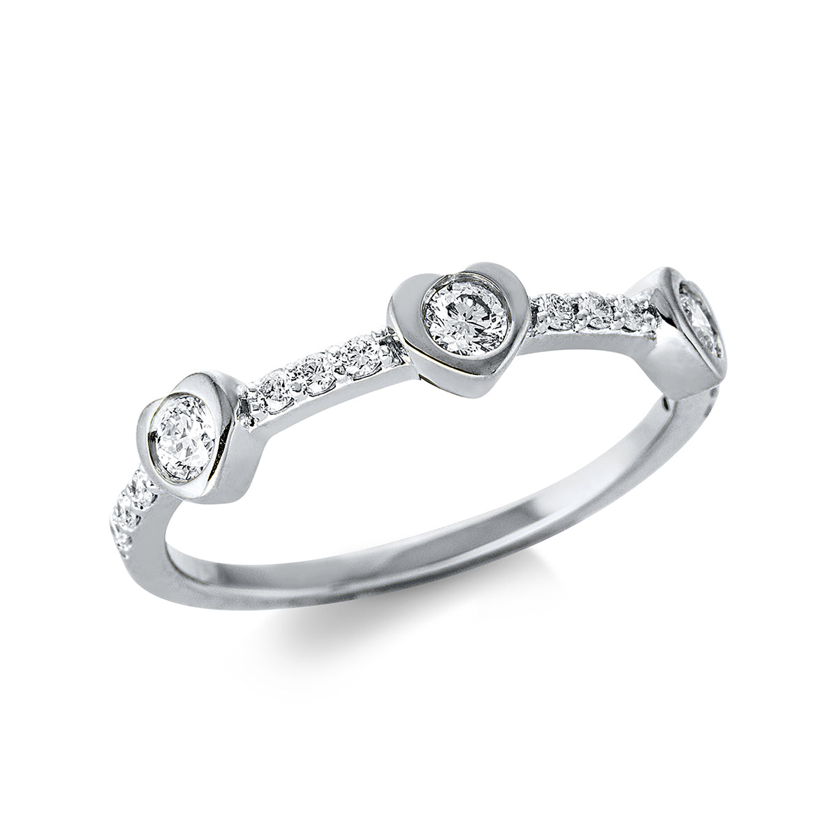 diamond full cut heart ring in white gold
