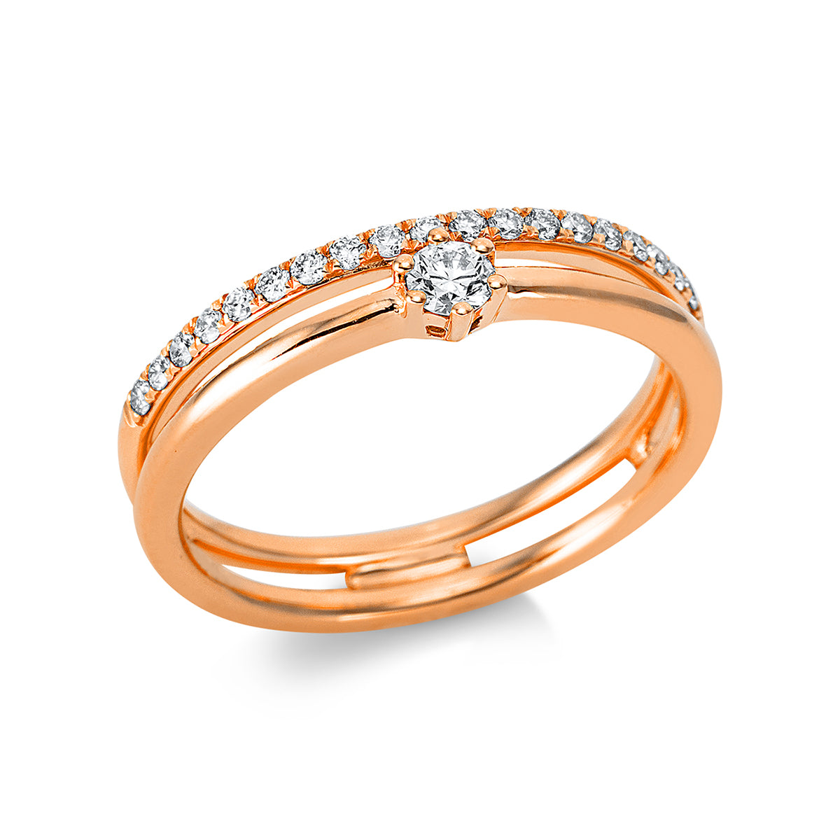 diamond full cut solitaire with accent stones ring in red gold