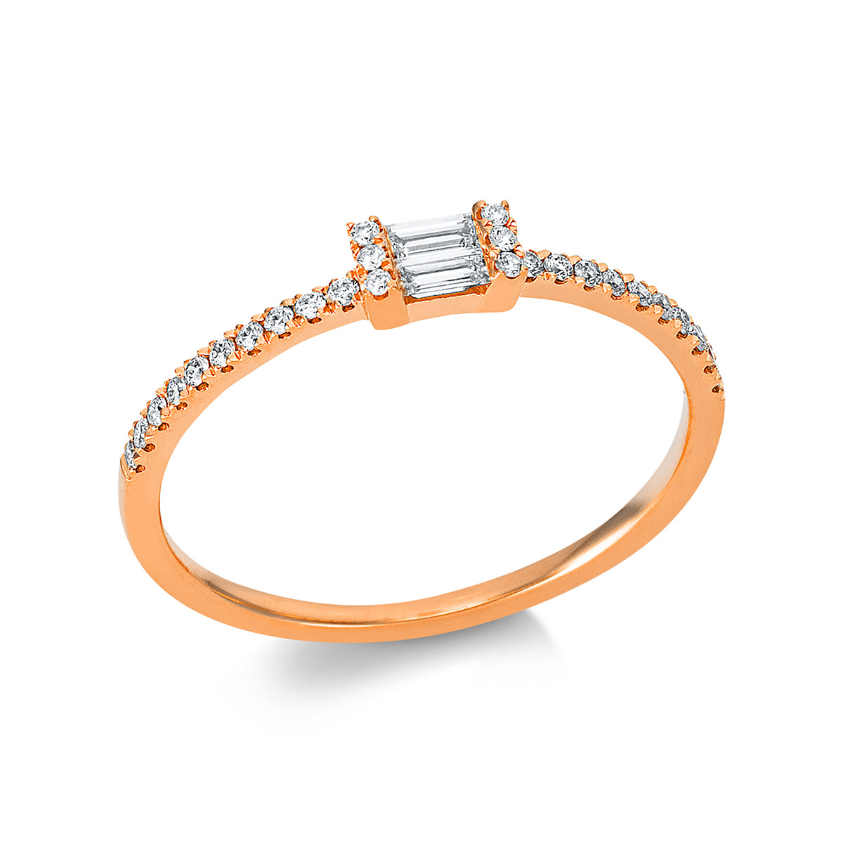 diamond full cut baguette ring in red gold