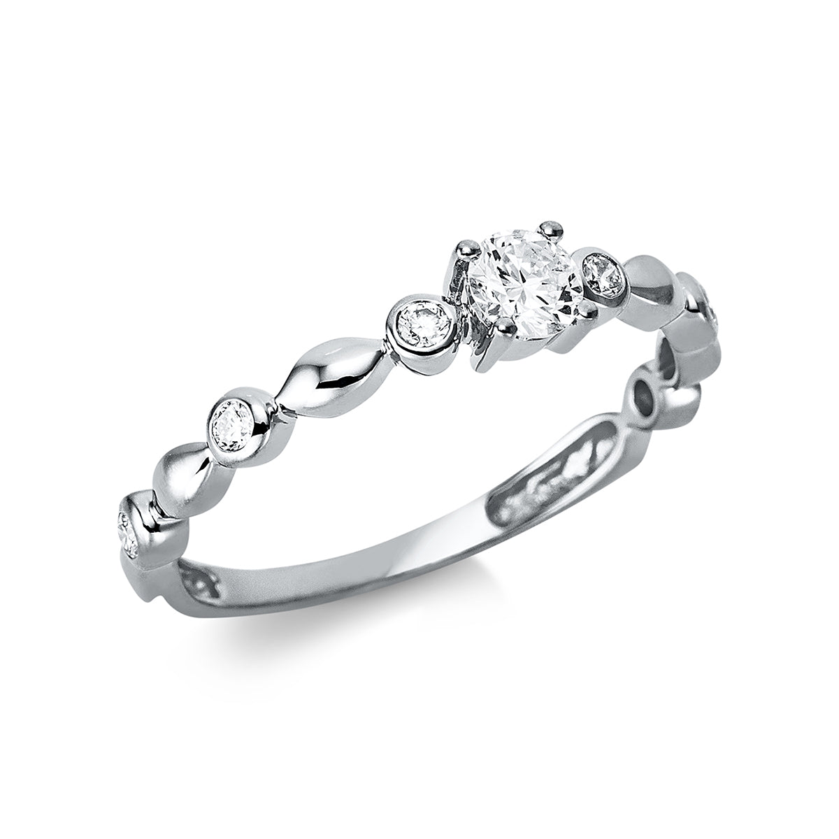 diamond full cut solitaire with accent stones ring in white gold