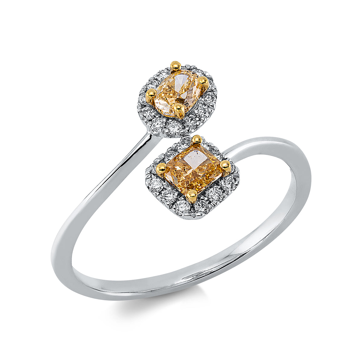 diamond full cut fancy colored diamond ring in white gold / yellow gold