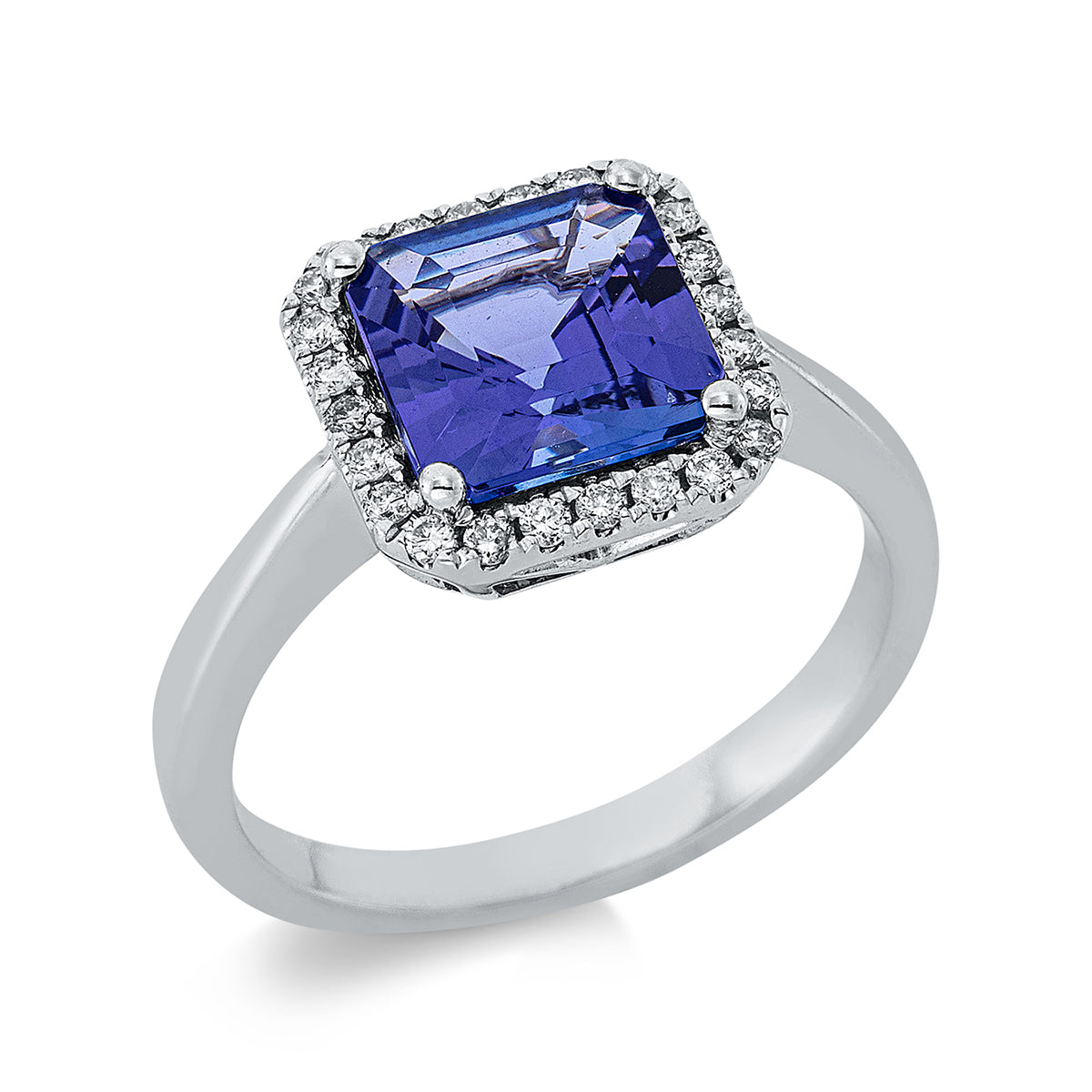 diamond full cut tanzanite colored stone classic ring in white gold