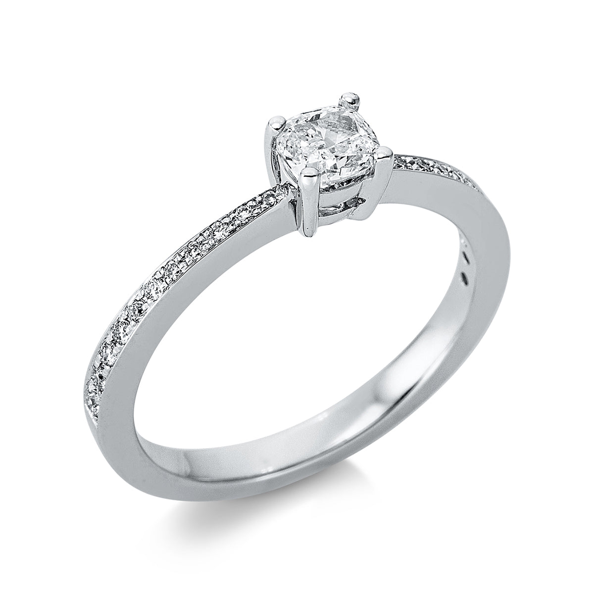 diamond full cut solitaire with accent stones ring in white gold