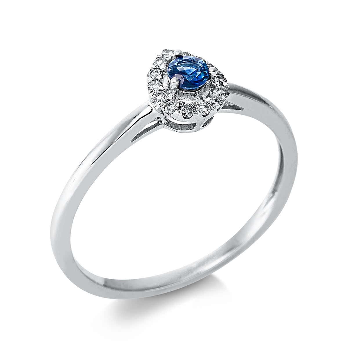 diamond full cut sapphire colored stone classic ring in white gold