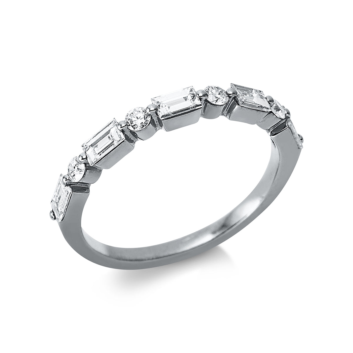diamond full cut baguette ring in white gold