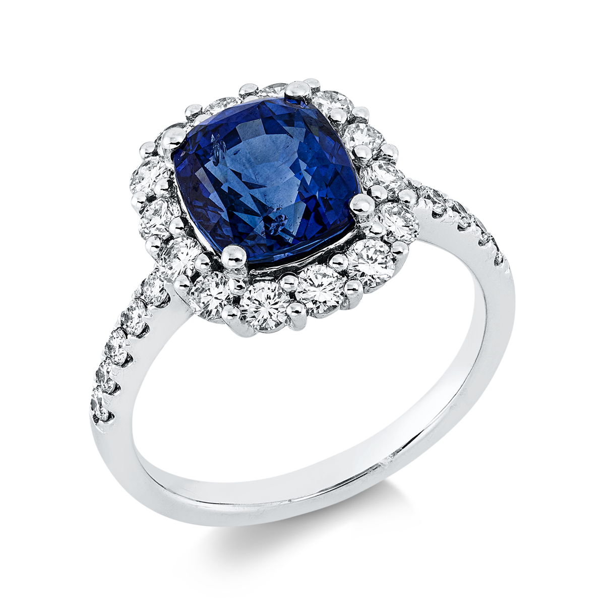 diamond full cut sapphire colored stone classic ring in white gold