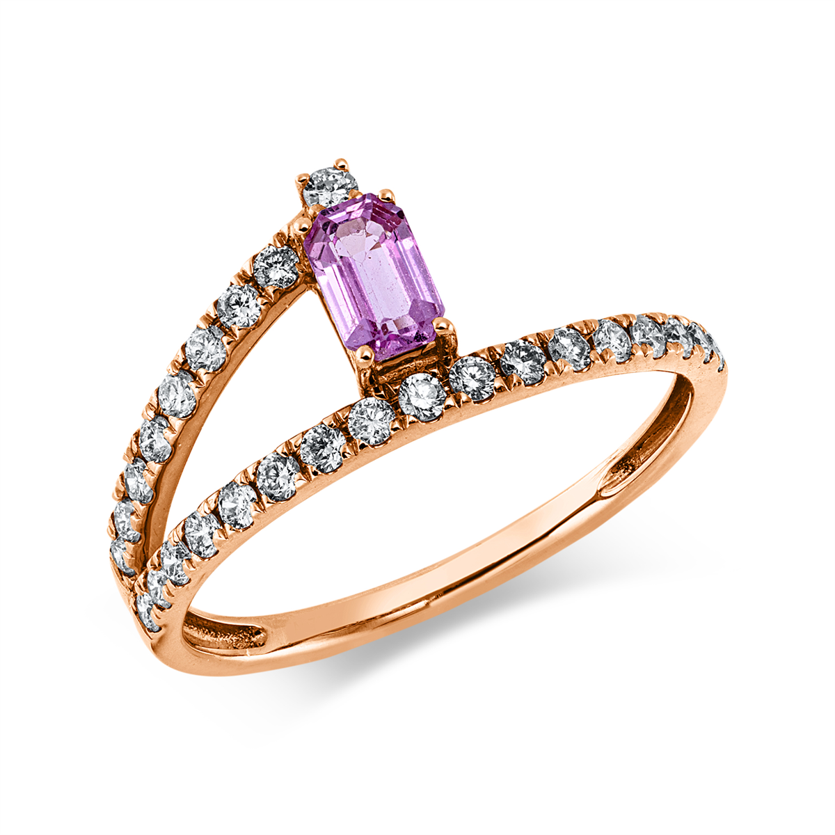 diamond full cut sapphire colored stone classic ring in red gold