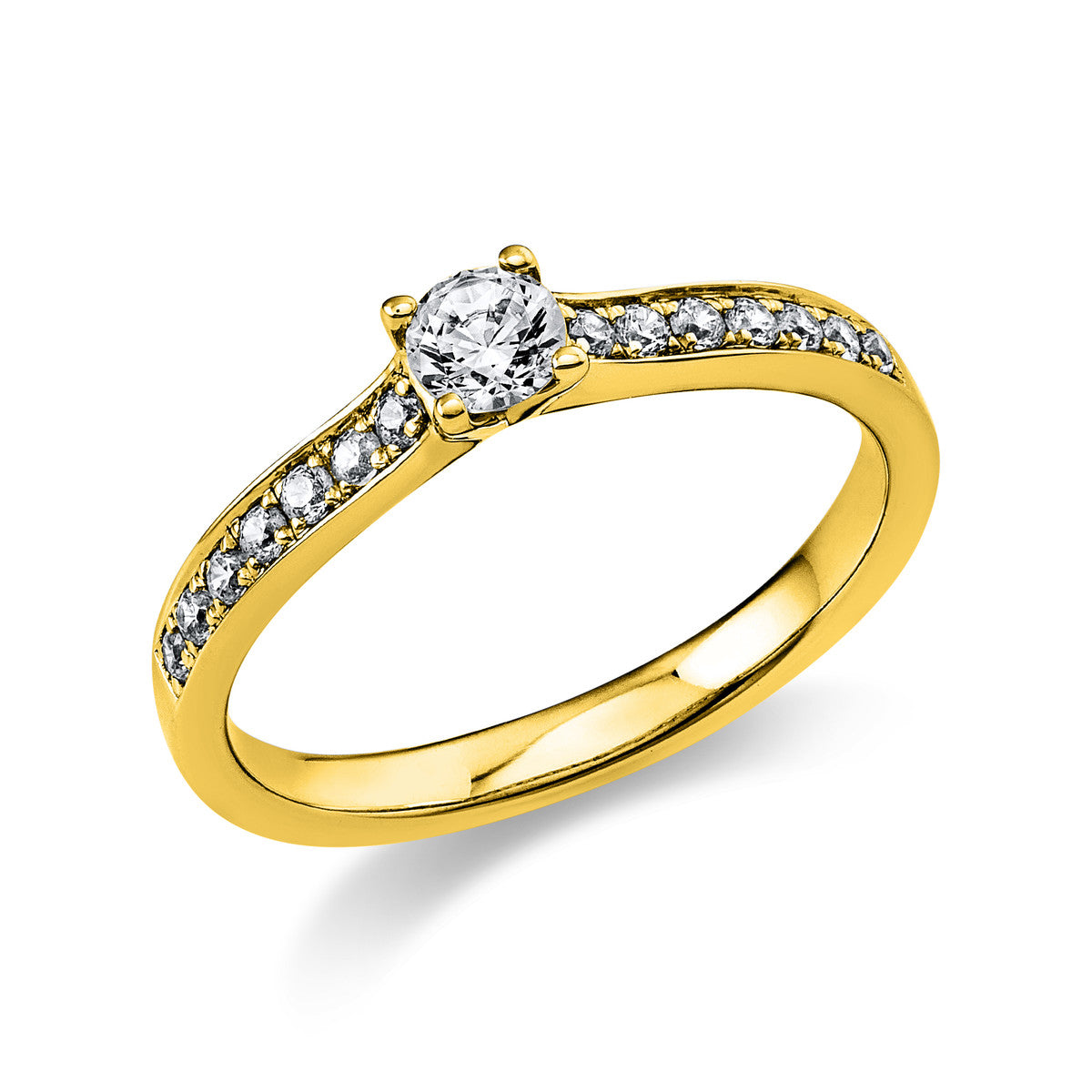 diamond full cut solitaire with accent stones ring in yellow gold
