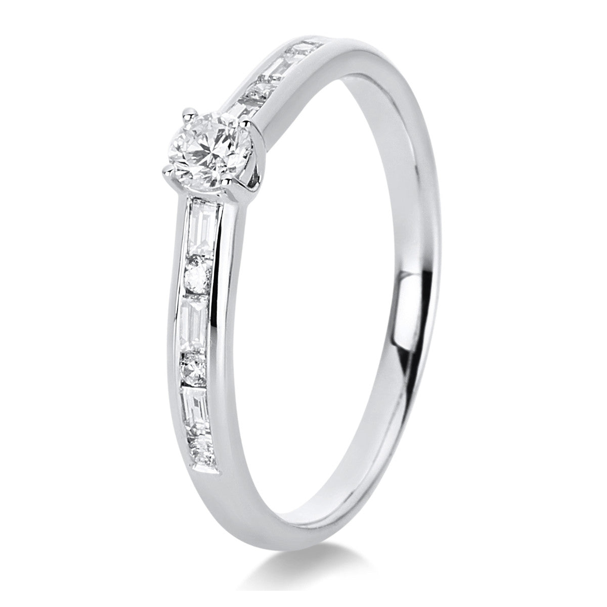 diamond full cut solitaire with accent stones ring in white gold