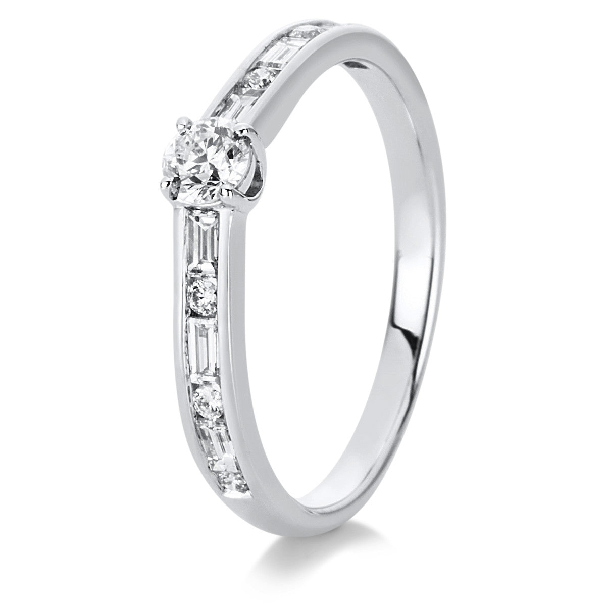 diamond full cut baguette ring in white gold