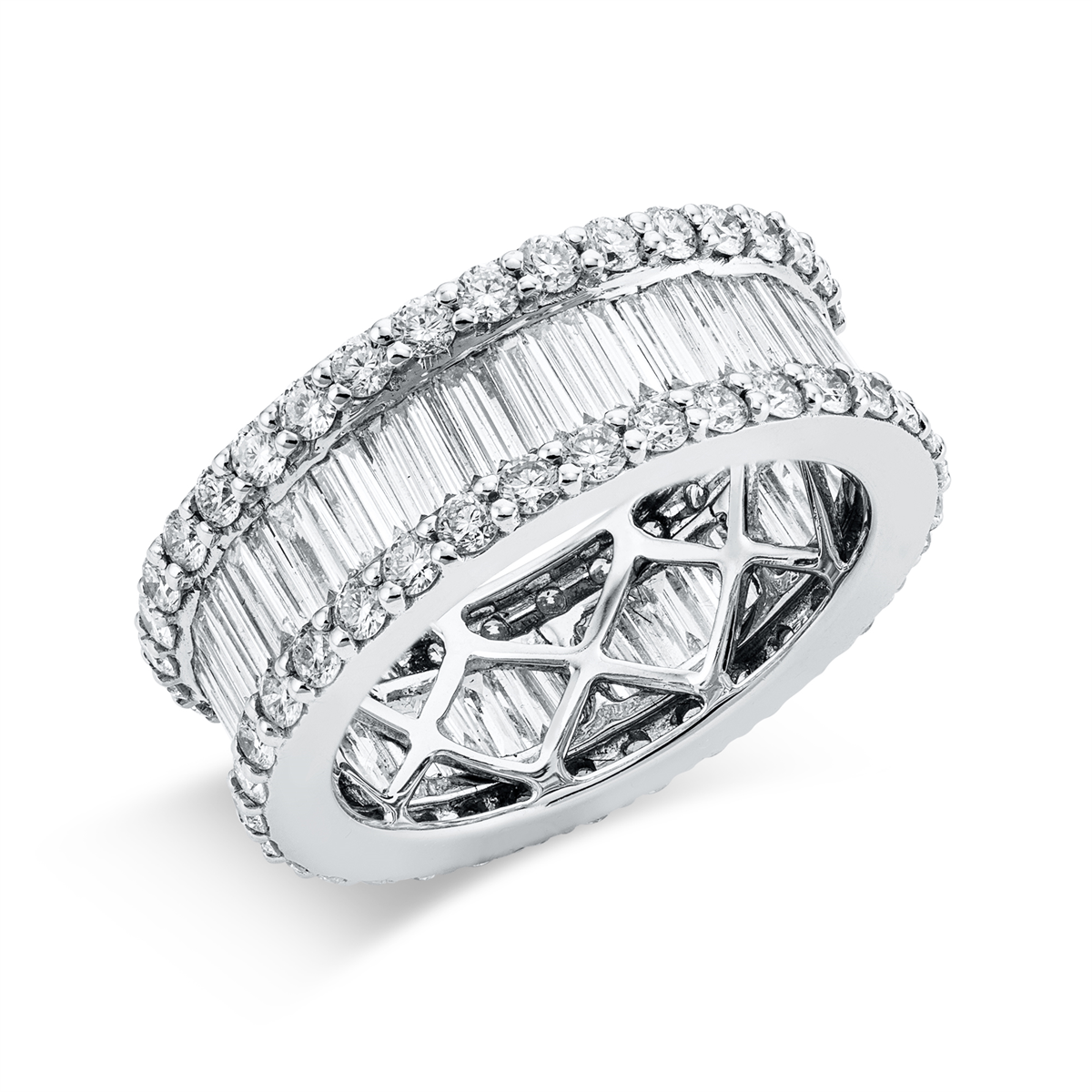 diamond full cut baguette ring in white gold