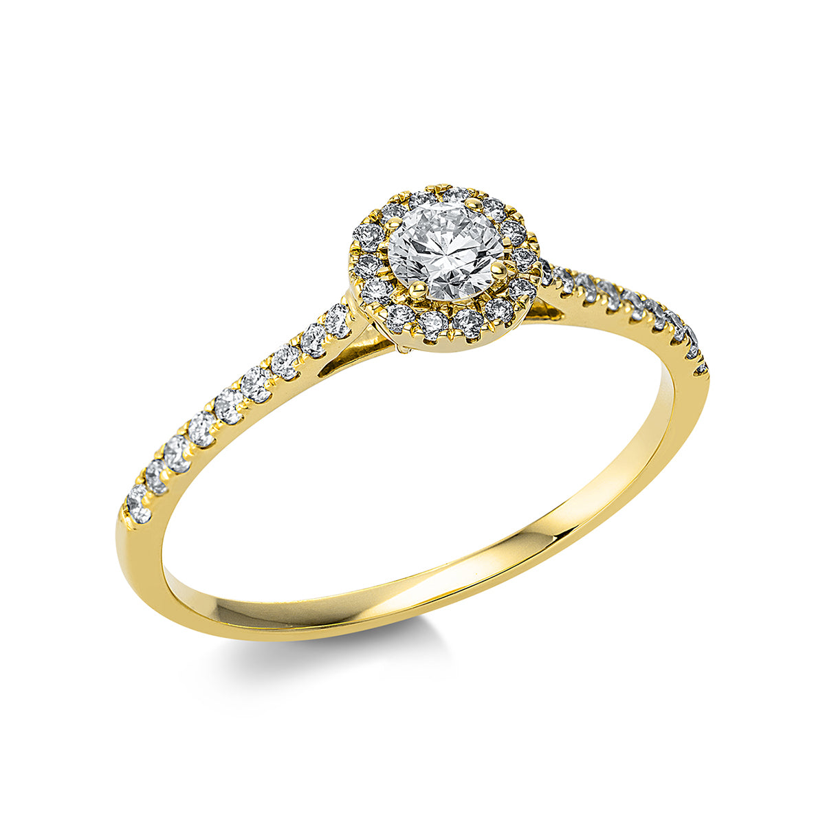diamond full cut solitaire with accent stones ring in yellow gold