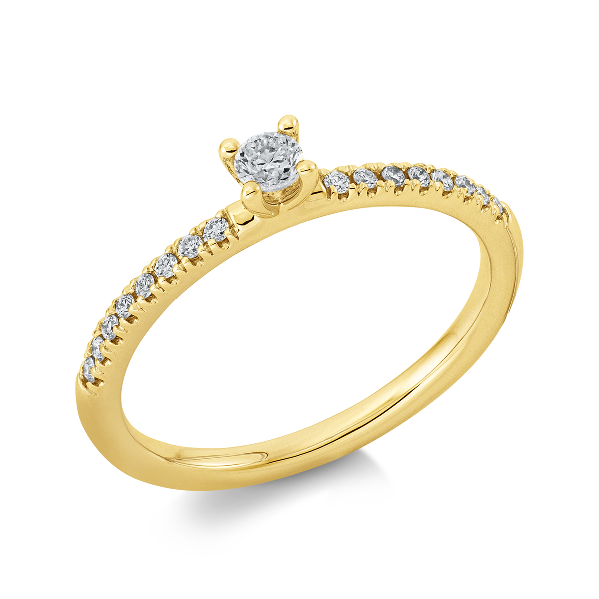 diamond full cut solitaire with accent stones ring in yellow gold