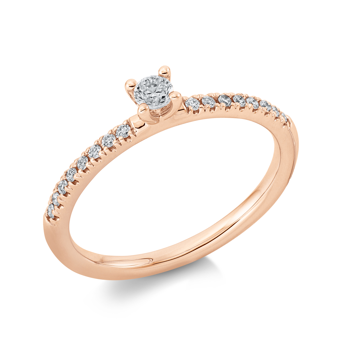 diamond full cut solitaire with accent stones ring in red gold