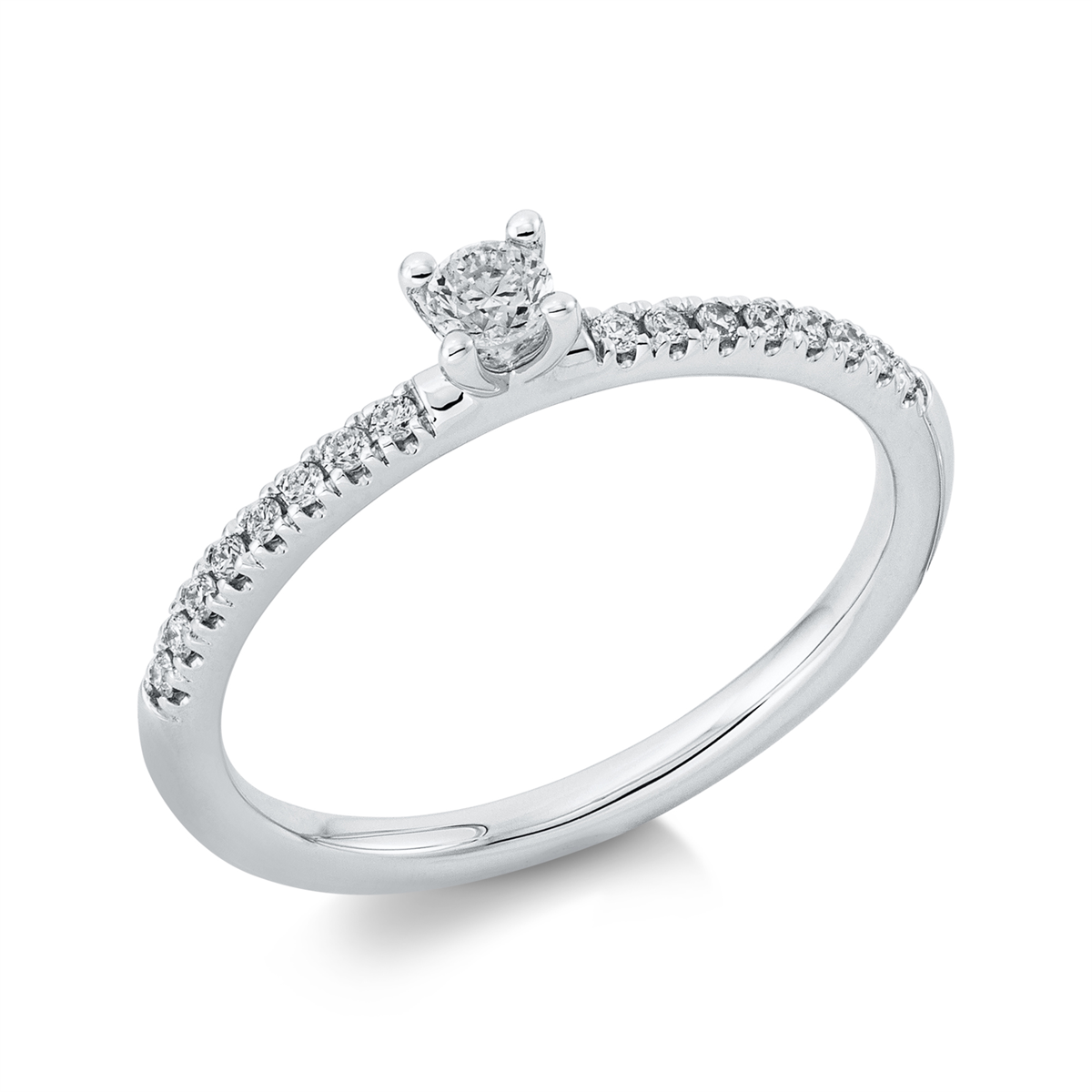 diamond full cut solitaire with accent stones ring in white gold