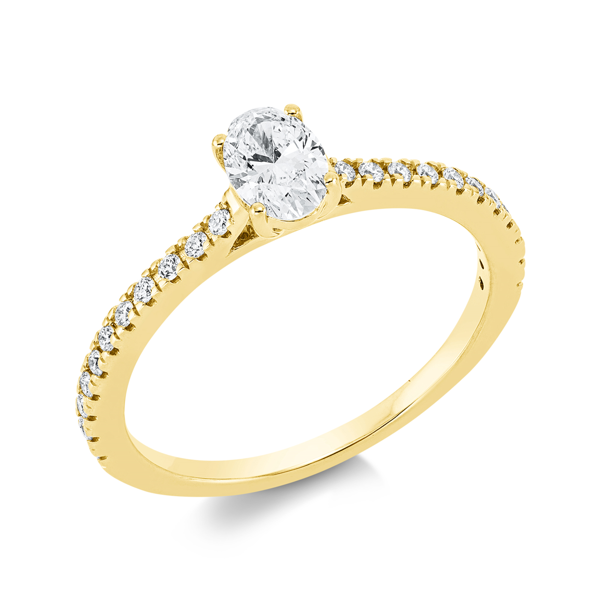 diamond full cut solitaire with accent stones ring in yellow gold