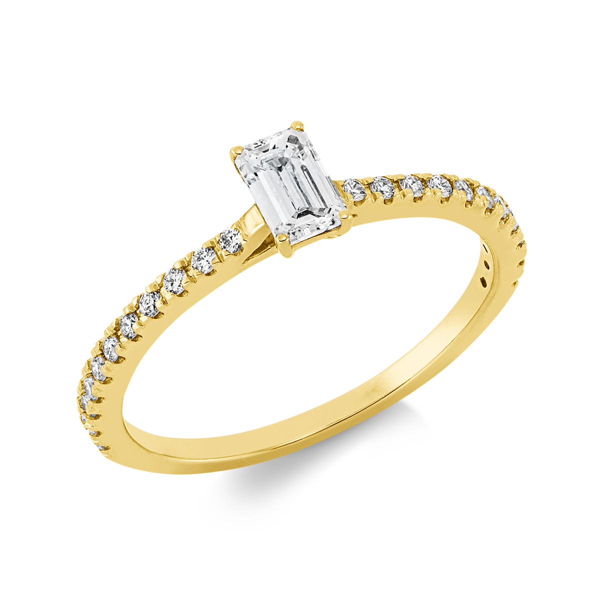 diamond full cut solitaire with accent stones ring in yellow gold