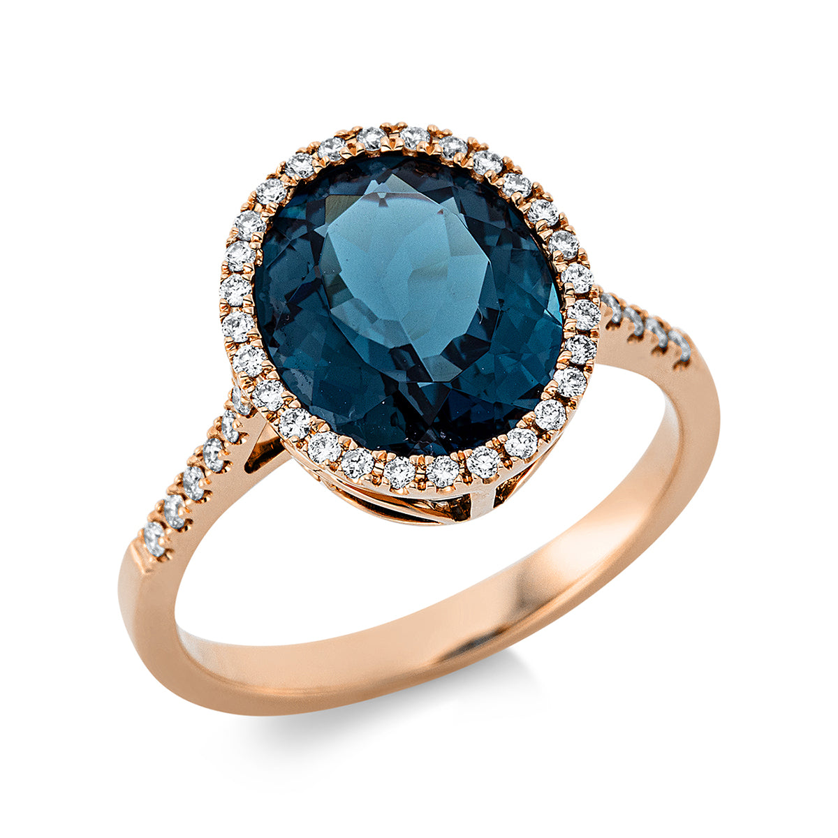 diamond full cut topaz colored stone fashion ring in red gold