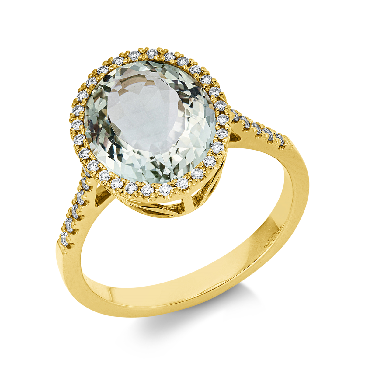 diamond full cut amethyst colored stone fashion ring in yellow gold