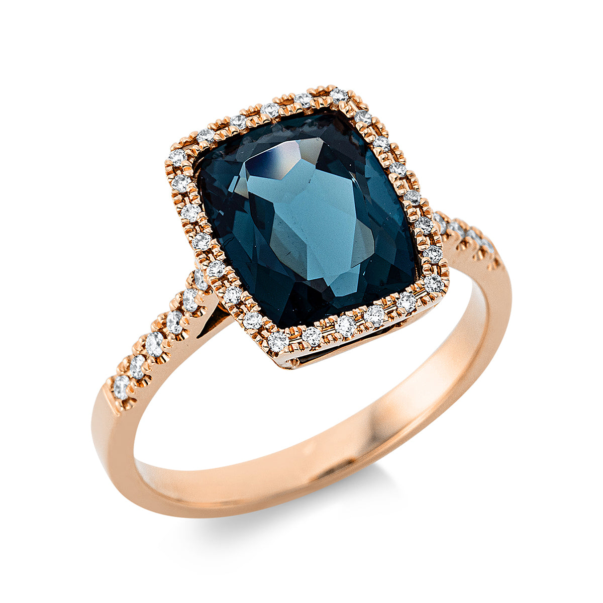 diamond full cut topaz colored stone fashion ring in red gold