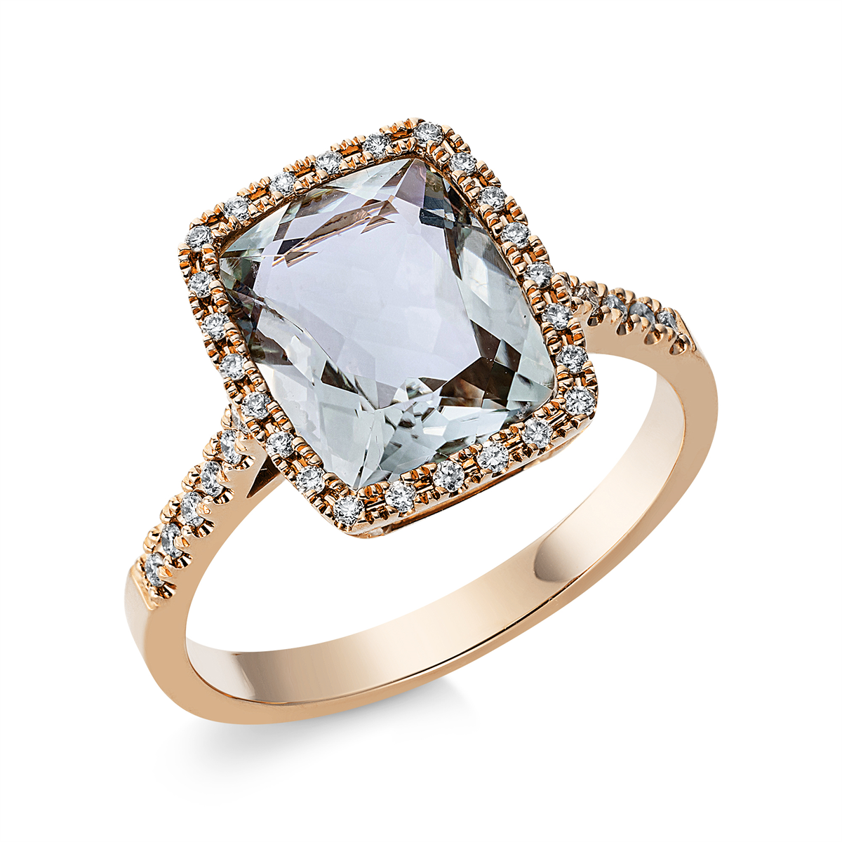 diamond full cut amethyst colored stone fashion ring in red gold