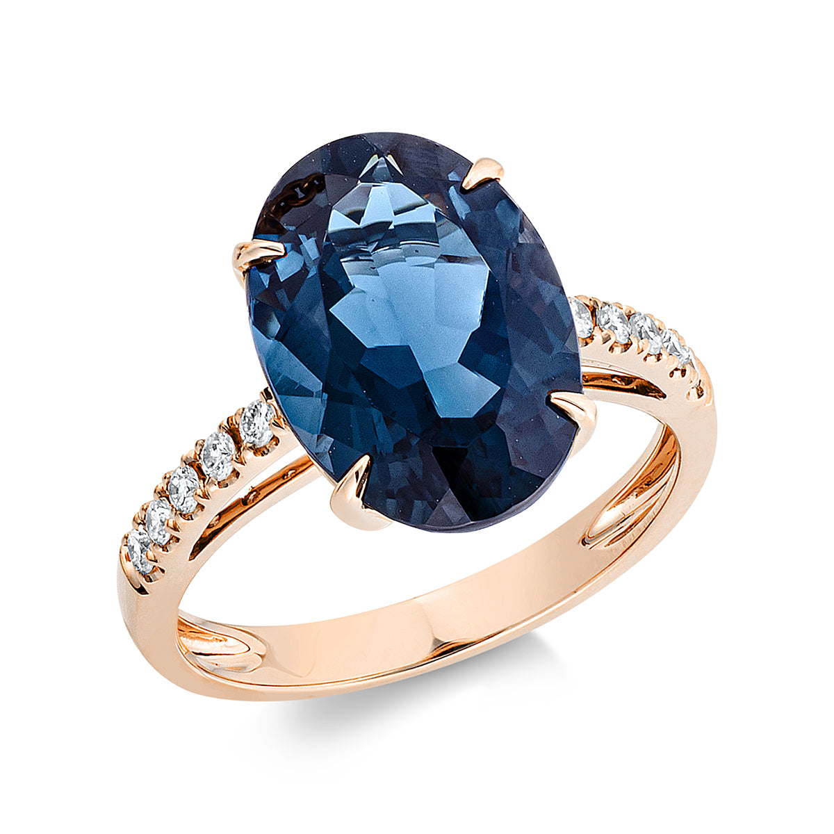 diamond full cut topaz colored stone fashion ring in red gold
