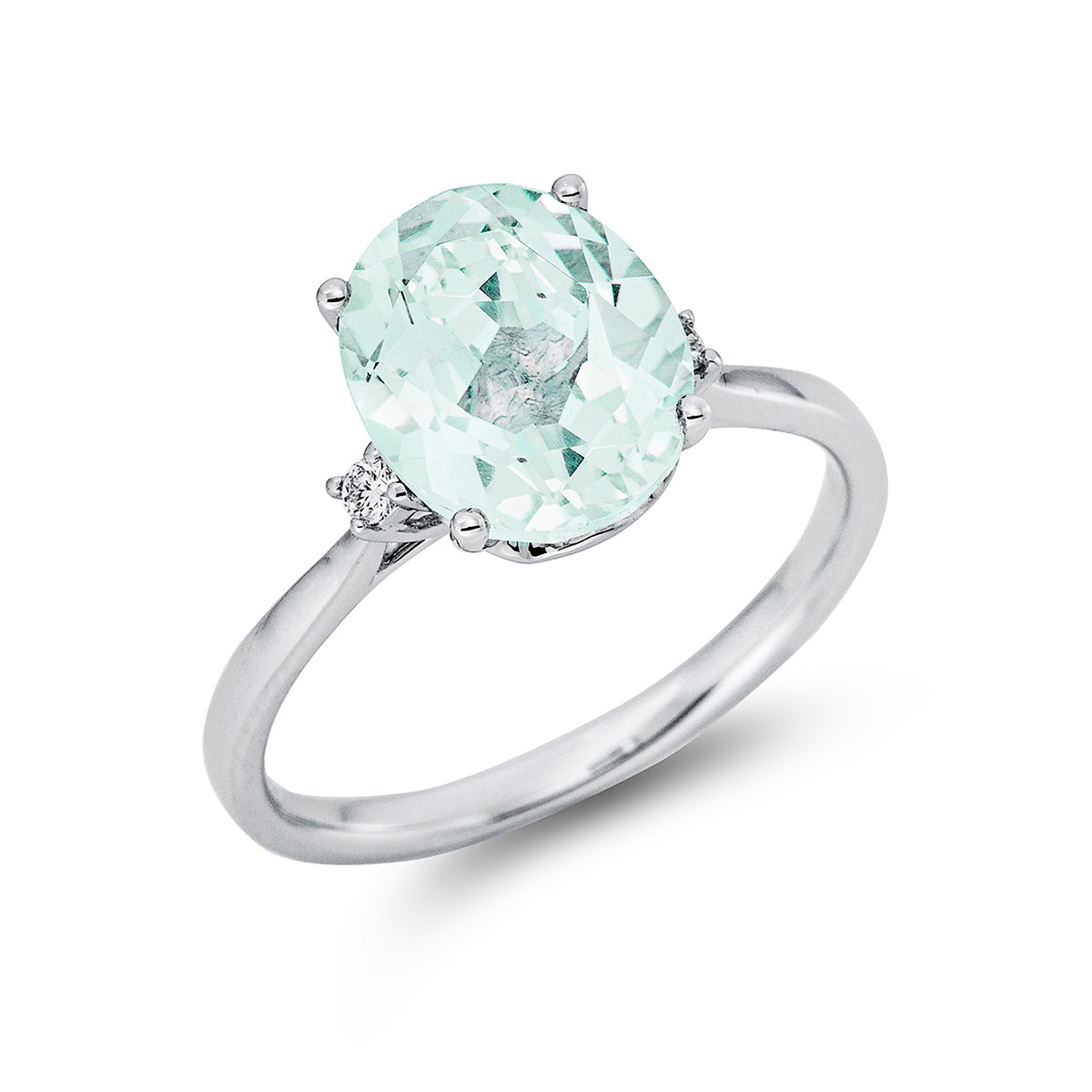 diamond full cut amethyst colored stone fashion ring in white gold